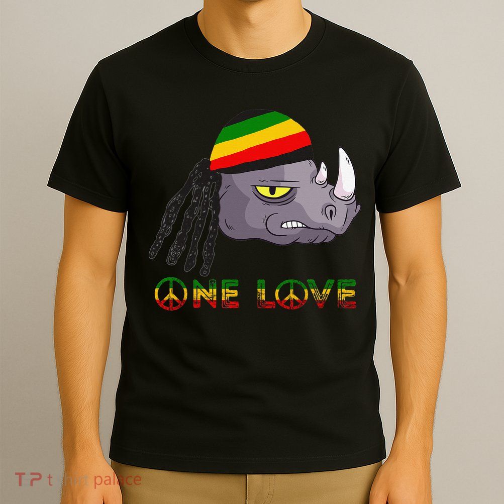 Rasta Rhino Reggae One Love Rastafarian Roots Jamaican Pride T-Shirt