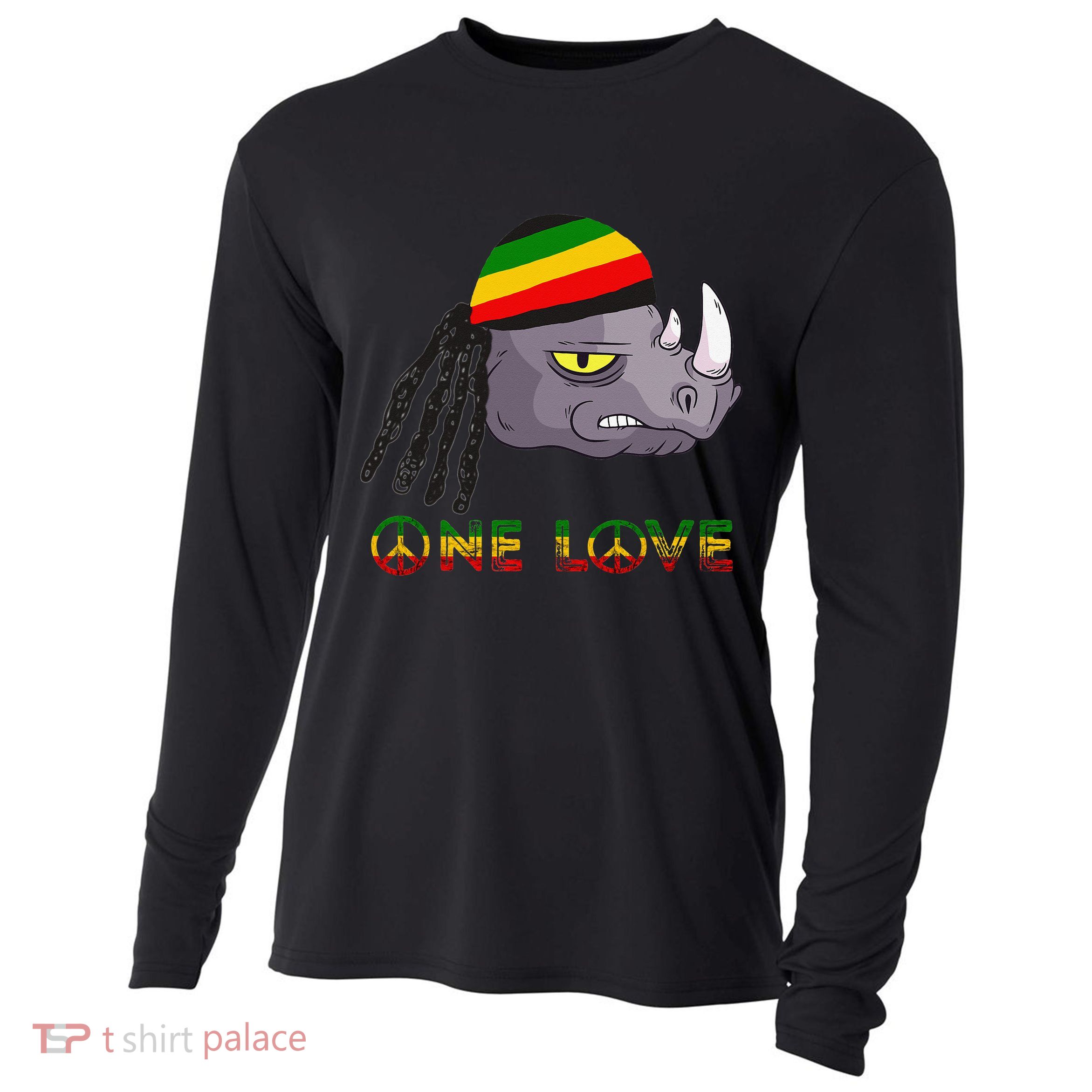 Rasta Rhino Reggae One Love Rastafarian Roots Jamaican Pride Cooling Performance Long Sleeve Crew