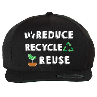 Reduce Recycle Reuse Environt Pollution Waste Awareness Gift Wool Snapback Cap