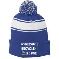 Reduce Recycle Reuse Environt Pollution Waste Awareness Gift Stripe Pom Pom Beanie