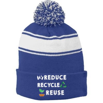 Reduce Recycle Reuse Environt Pollution Waste Awareness Gift Stripe Pom Pom Beanie