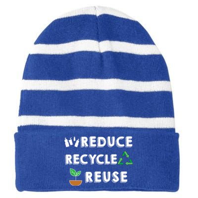 Reduce Recycle Reuse Environt Pollution Waste Awareness Gift Striped Beanie with Solid Band