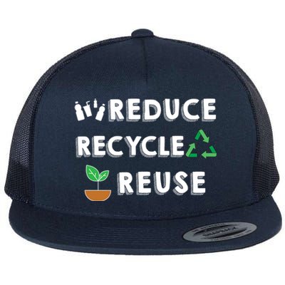 Reduce Recycle Reuse Environt Pollution Waste Awareness Gift Flat Bill Trucker Hat