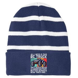 Rc Racing Rc Truck Lover Funny Radio Controlled Rc Car Joke Striped Beanie with Solid Band