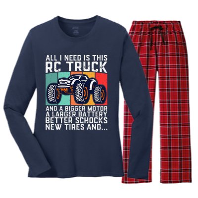 Rc Racing Rc Truck Lover Funny Radio Controlled Rc Car Joke Women's Long Sleeve Flannel Pajama Set 