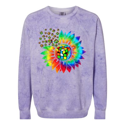 Rubik Rubix Rubics Player Cube Sunflower Color Math Lovers Colorblast Crewneck Sweatshirt