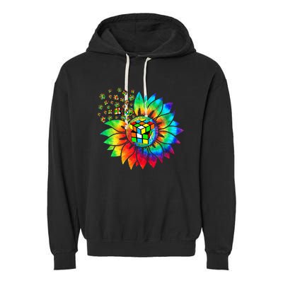 Rubik Rubix Rubics Player Cube Sunflower Color Math Lovers Garment-Dyed Fleece Hoodie