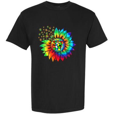 Rubik Rubix Rubics Player Cube Sunflower Color Math Lovers Garment-Dyed Heavyweight T-Shirt