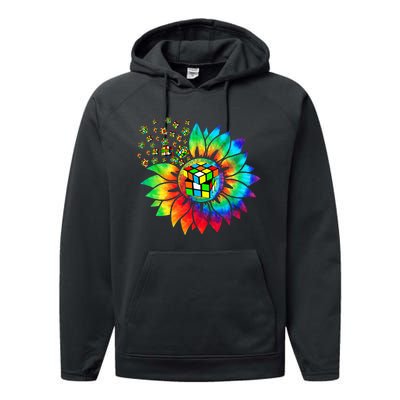 Rubik Rubix Rubics Player Cube Sunflower Color Math Lovers Performance Fleece Hoodie