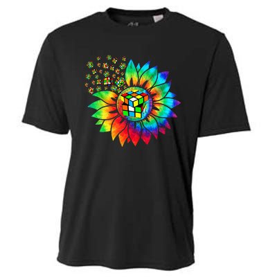 Rubik Rubix Rubics Player Cube Sunflower Color Math Lovers Cooling Performance Crew T-Shirt