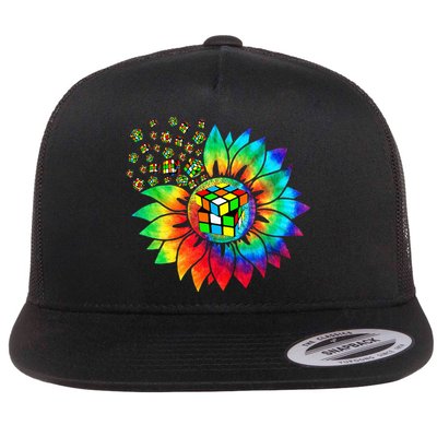 Rubik Rubix Rubics Player Cube Sunflower Color Math Lovers Flat Bill Trucker Hat