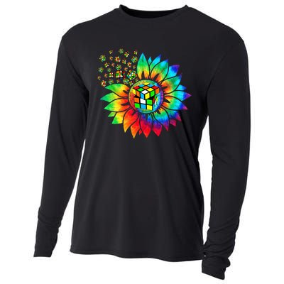 Rubik Rubix Rubics Player Cube Sunflower Color Math Lovers Cooling Performance Long Sleeve Crew