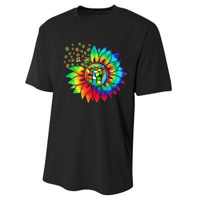 Rubik Rubix Rubics Player Cube Sunflower Color Math Lovers Performance Sprint T-Shirt