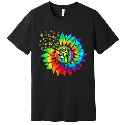 Rubik Rubix Rubics Player Cube Sunflower Color Math Lovers Premium T-Shirt