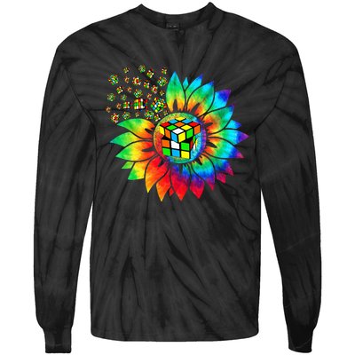 Rubik Rubix Rubics Player Cube Sunflower Color Math Lovers Tie-Dye Long Sleeve Shirt