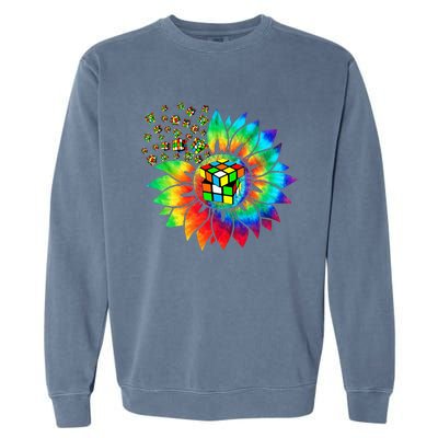 Rubik Rubix Rubics Player Cube Sunflower Color Math Lovers Garment-Dyed Sweatshirt