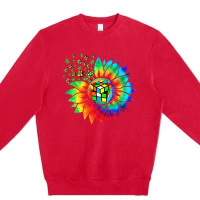 Rubik Rubix Rubics Player Cube Sunflower Color Math Lovers Premium Crewneck Sweatshirt