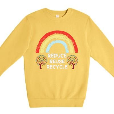 Rainbow Reduce Reuse Recycle Love The Earth Tree Environment Premium Crewneck Sweatshirt