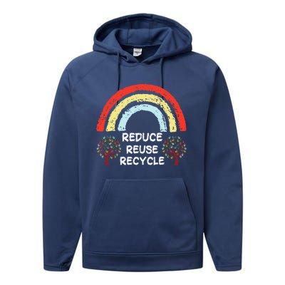 Rainbow Reduce Reuse Recycle Love The Earth Tree Environment Performance Fleece Hoodie