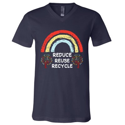 Rainbow Reduce Reuse Recycle Love The Earth Tree Environment V-Neck T-Shirt