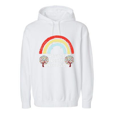 Rainbow Reduce Reuse Recycle Love The Earth Tree Environment Garment-Dyed Fleece Hoodie