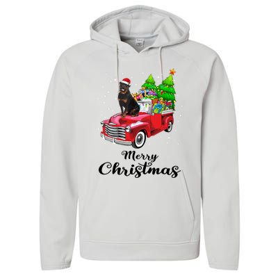 Rottweiler Ride Red Truck Christmas Pajama Gift Performance Fleece Hoodie