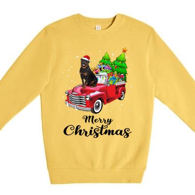 Rottweiler Ride Red Truck Christmas Pajama Gift Premium Crewneck Sweatshirt