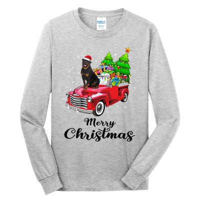 Rottweiler Ride Red Truck Christmas Pajama Gift Tall Long Sleeve T-Shirt