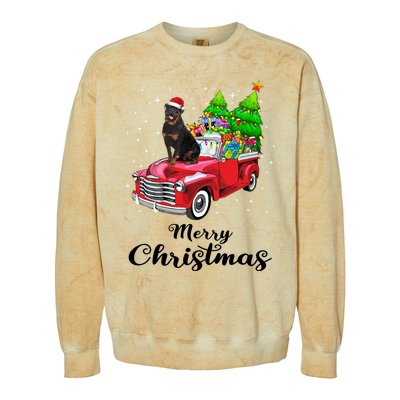 Rottweiler Ride Red Truck Christmas Pajama Gift Colorblast Crewneck Sweatshirt