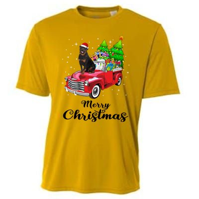 Rottweiler Ride Red Truck Christmas Pajama Gift Cooling Performance Crew T-Shirt