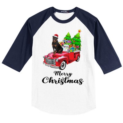 Rottweiler Ride Red Truck Christmas Pajama Gift Baseball Sleeve Shirt