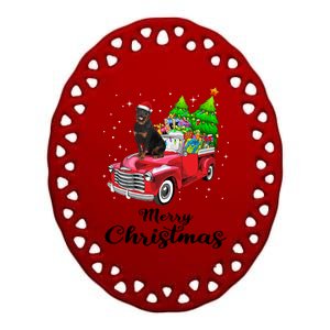 Rottweiler Ride Red Truck Christmas Pajama Gift Ceramic Oval Ornament