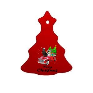 Rottweiler Ride Red Truck Christmas Pajama Gift Ceramic Tree Ornament