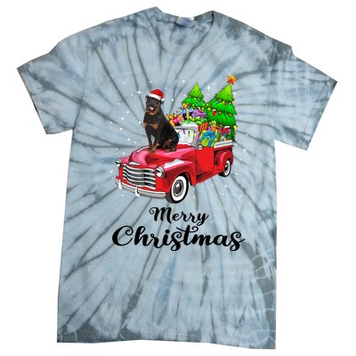 Rottweiler Ride Red Truck Christmas Pajama Gift Tie-Dye T-Shirt