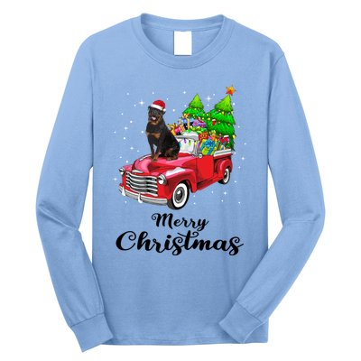 Rottweiler Ride Red Truck Christmas Pajama Gift Long Sleeve Shirt