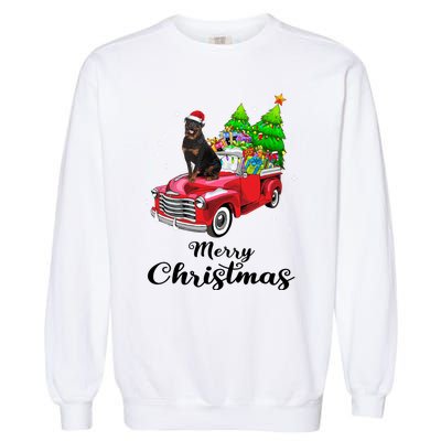 Rottweiler Ride Red Truck Christmas Pajama Gift Garment-Dyed Sweatshirt