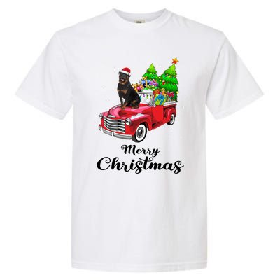 Rottweiler Ride Red Truck Christmas Pajama Gift Garment-Dyed Heavyweight T-Shirt