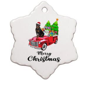 Rottweiler Ride Red Truck Christmas Pajama Gift Ceramic Star Ornament