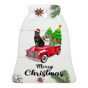 Rottweiler Ride Red Truck Christmas Pajama Gift Ceramic Bell Ornament