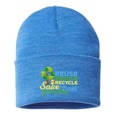 Reuse Reduce Recycle Save The Earth Everyday Gift Sustainable Knit Beanie