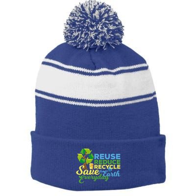 Reuse Reduce Recycle Save The Earth Everyday Gift Stripe Pom Pom Beanie