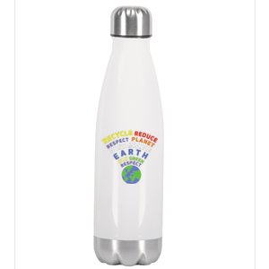 Recycle Reduce Respect Planet Nature Protect Hour Day Earth Stainless Steel Insulated Water Bottle