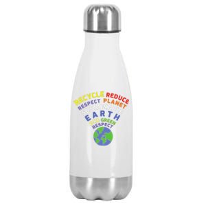 Recycle Reduce Respect Planet Nature Protect Hour Day Earth Stainless Steel Insulated Water Bottle