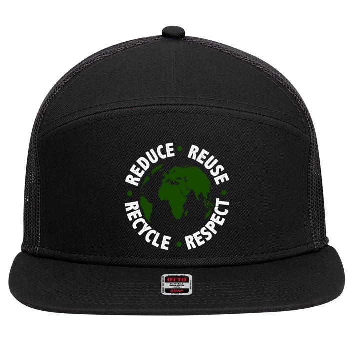 Recycle Reduce Reuse Respect Earth Day 7 Panel Mesh Trucker Snapback Hat