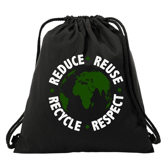 Recycle Reduce Reuse Respect Earth Day Drawstring Bag