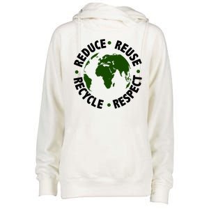 Recycle Reduce Reuse Respect Earth Day Womens Funnel Neck Pullover Hood