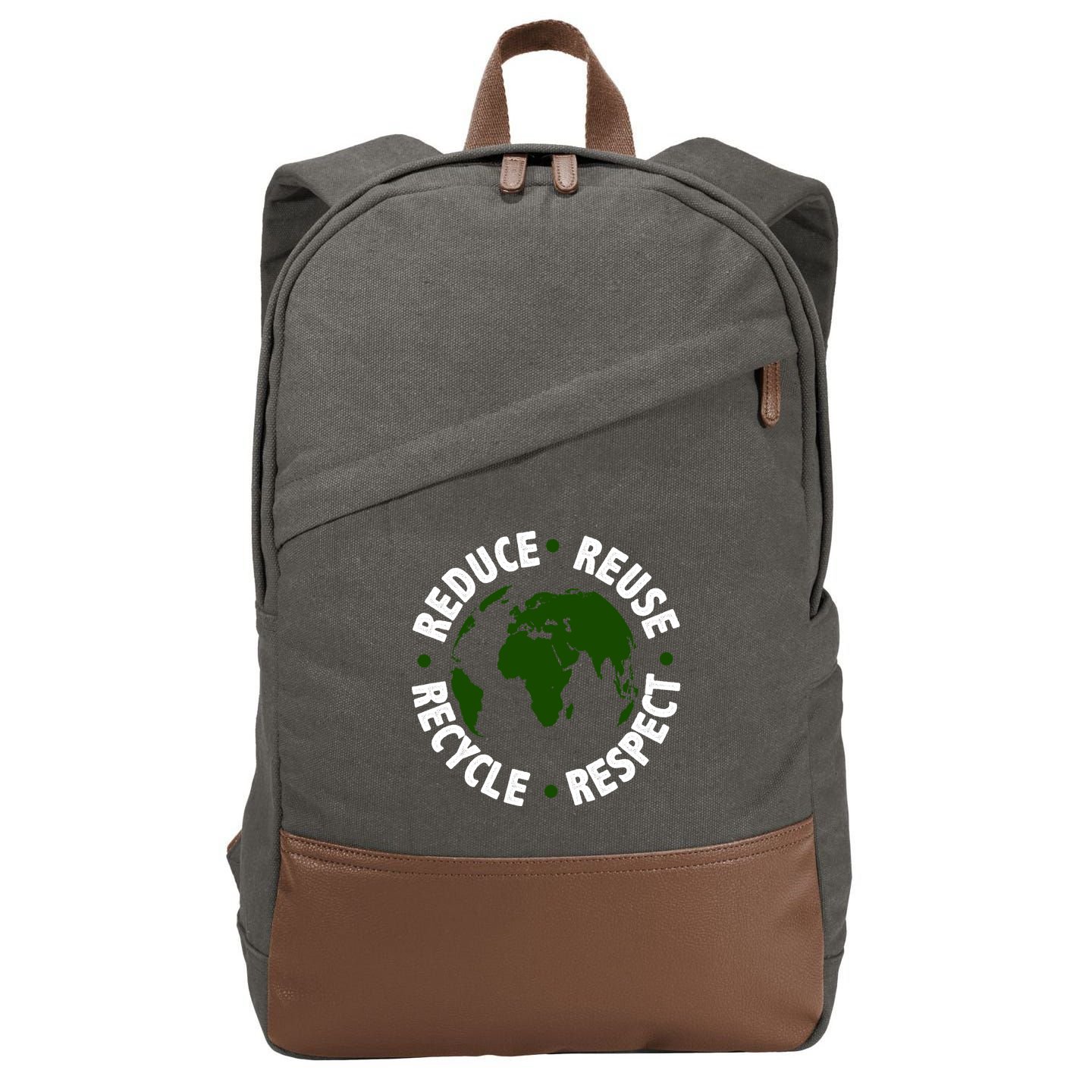 Recycle Reduce Reuse Respect Earth Day Cotton Canvas Backpack