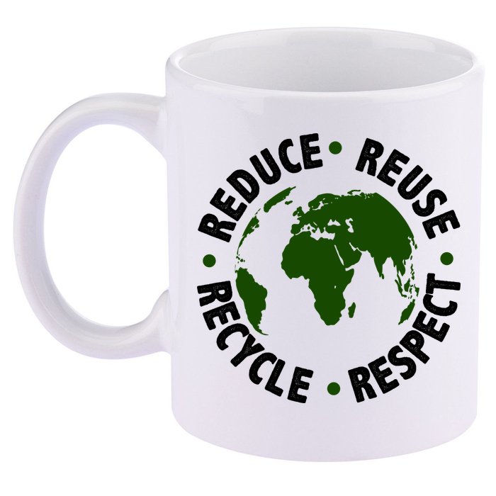Recycle Reduce Reuse Respect Earth Day 11oz C Handle Ceramic Mug