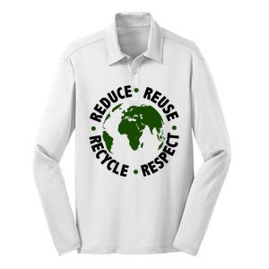 Recycle Reduce Reuse Respect Earth Day Silk Touch Performance Long Sleeve Polo