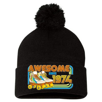 Retro Roller Skates Awesome Since 1974 50th Birthday Pom Pom 12in Knit Beanie